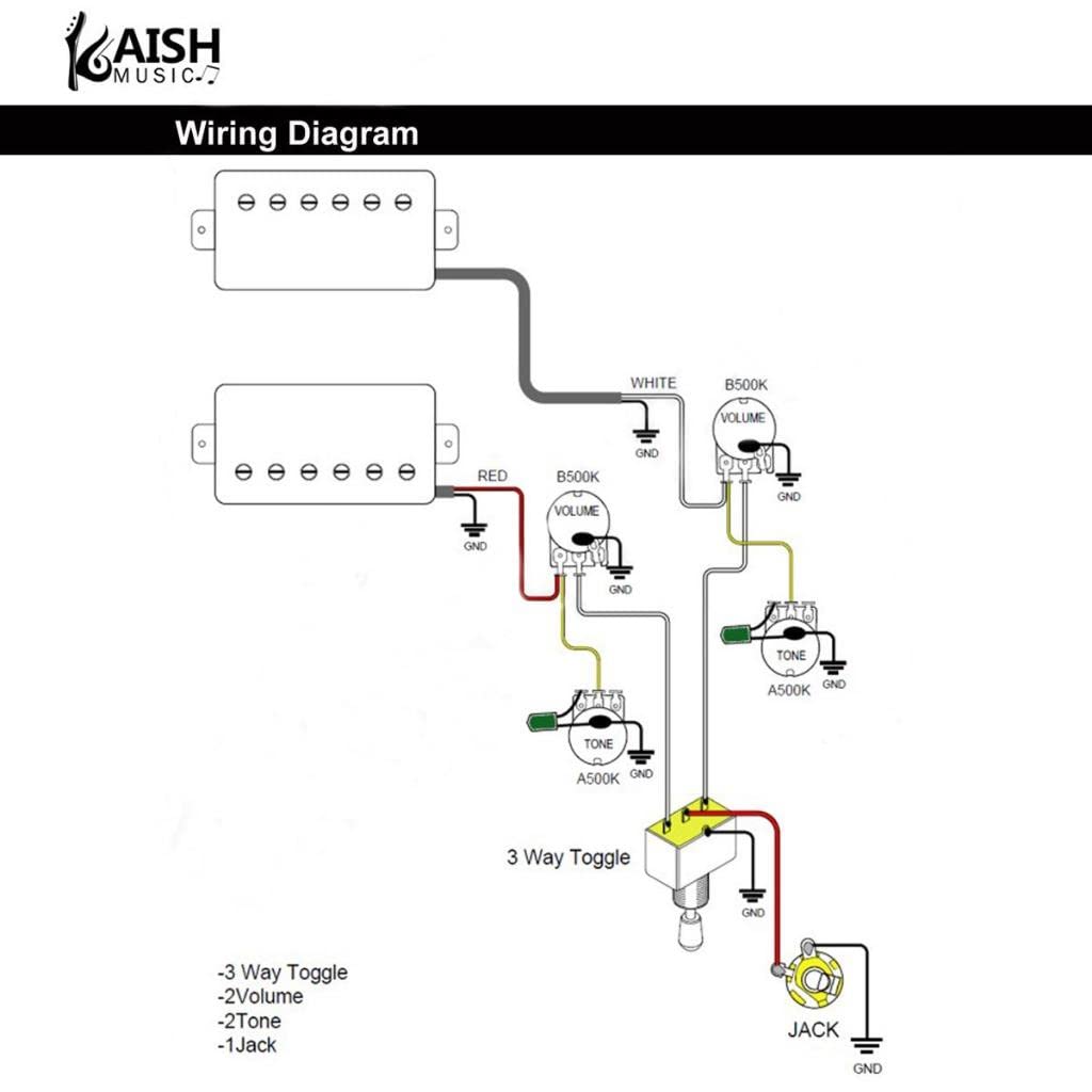 Guitar Prewired Wiring Harness Humbucker Solderless Wiring Harness 2V2T with 500K Pots and 3 Way Toggle Switch For Dot Series